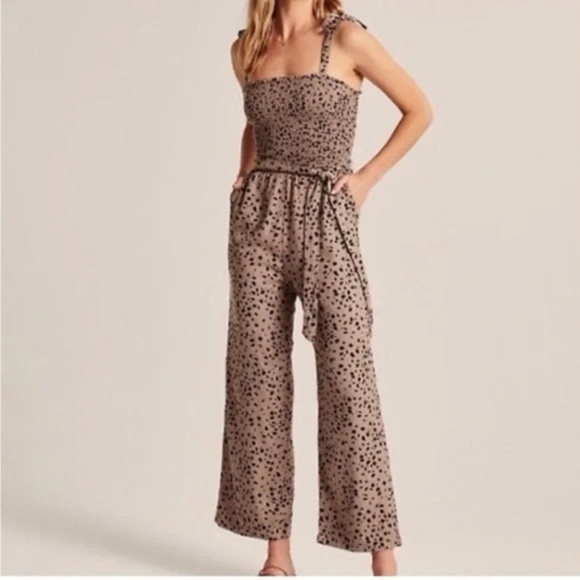 Abercrombie & Fitch Pants - Abercrombie & Fitch Leopard Smocked Wide Leg Jumpsuit- Medium